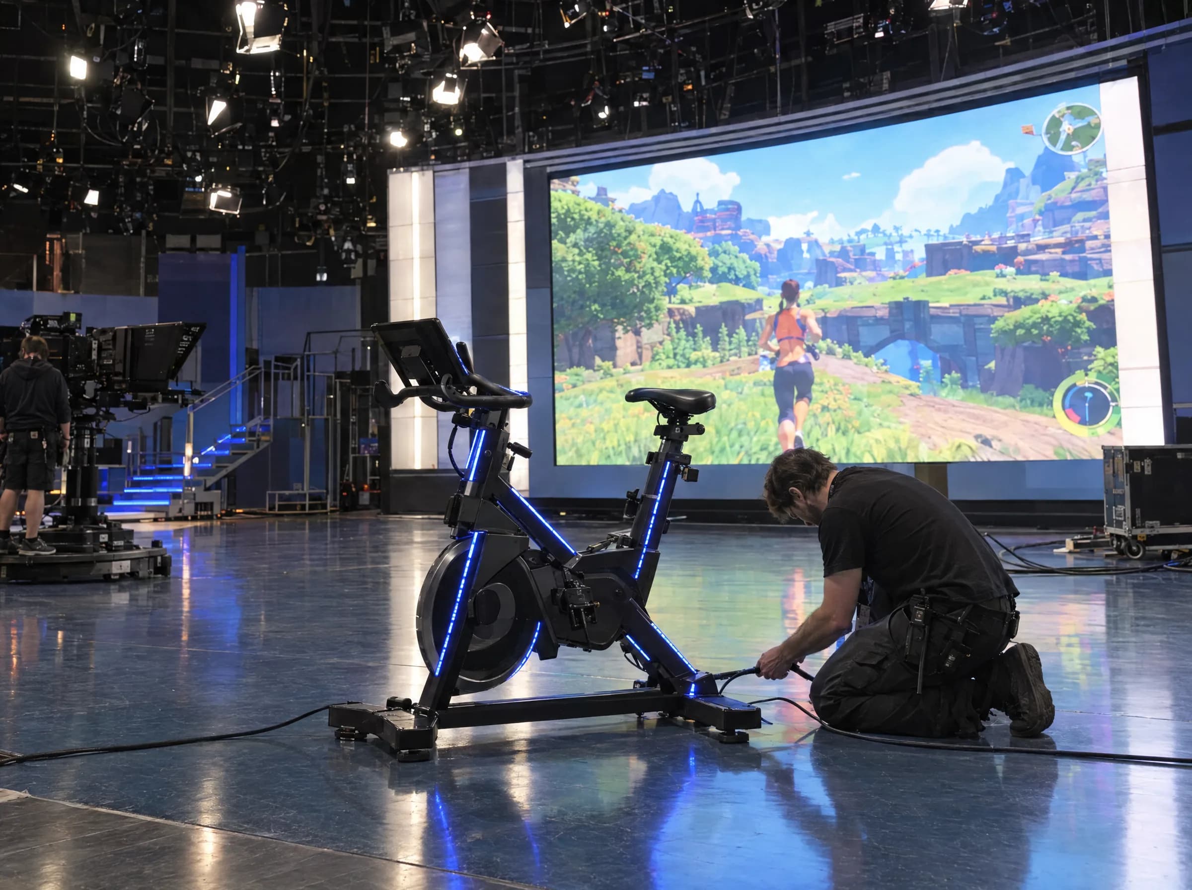 Vélo connecté sur un plateau de jeu